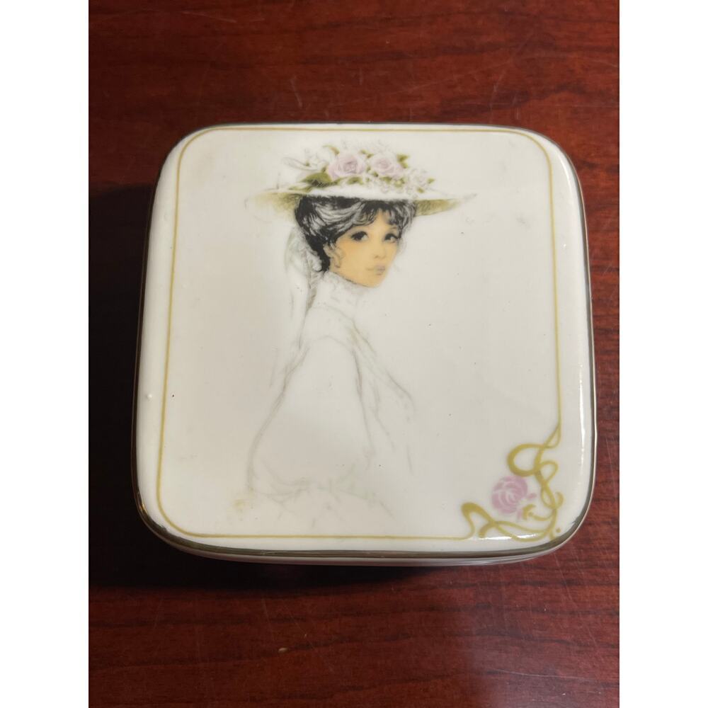 Vintage 1978 Elegance Enesco Porcelain Trinket Box Artist Josephine Currie